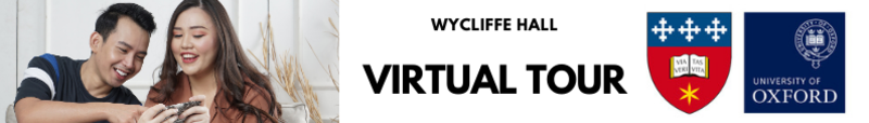 Flyer for the Wycliffe Hall virtual tour showing 2 people looking at something